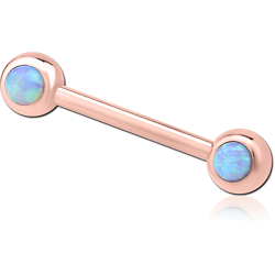 ROSE GOLD PVD COATED STAINLESS STEEL GRADE 304 DOUBLE SIDE SYNTHETIC OPAL NIPPLE BARBELL