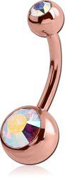 ROSE GOLD PVD COATED SURGICAL STEEL GRADE 316L DOUBLE PREMIUM CRYSTAL JEWELED NAVEL BANANA