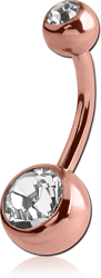 ROSE GOLD PVD COATED SURGICAL STEEL GRADE 316L DOUBLE VALUE JEWELED NAVEL BANANA
