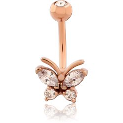 ROSE GOLD PVD COATED SURGICAL STEEL GRADE 316L DOUBLE JEWELED NAVEL BANANA