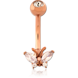 ROSE GOLD PVD COATED SURGICAL STEEL GRADE 316L DOUBLE JEWELED NAVEL BANANA