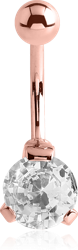 ROSE GOLD PVD COATED SURGICAL STEEL GRADE 316L ROUND PRONG SET 8MM CZ JEWELED NAVEL BANANA