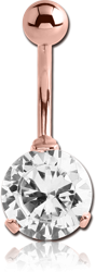 ROSE GOLD PVD COATED SURGICAL STEEL GRADE 316L ROUND PRONG SET 10MM CZ JEWELED NAVEL BANANA