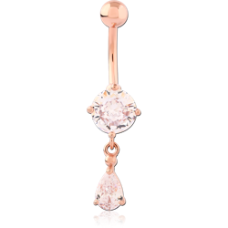 ROSE GOLD COATED SURGICAL STEEL GRADE 316L DOUBLE ROUND JEWELED WITH DANGLING NAVEL BANANA