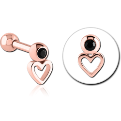 ROSE GOLD PVD COATED SURGICAL STEEL GRADE 316L JEWELED TRAGUS MICRO BARBELL - HEART