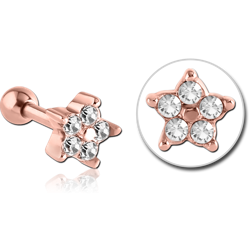 ROSE GOLD PVD COATED SURGICAL STEEL GRADE 316L JEWELED TRAGUS MICRO BARBELL - FLOWER