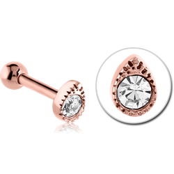 ROSE GOLD PVD COATED SURGICAL STEEL GRADE 316L JEWELED TRAGUS MICRO BARBELL