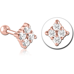 ROSE GOLD PVD COATED SURGICAL STEEL GRADE 316L JEWELED TRAGUS MICRO BARBELL