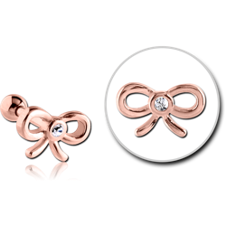 ROSE GOLD PVD COATED SURGICAL STEEL GRADE 316L JEWELED TRAGUS MICRO BARBELL - BOW