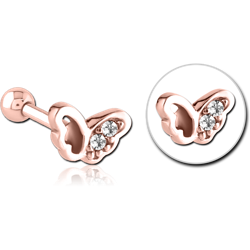 ROSE GOLD PVD COATED SURGICAL STEEL GRADE 316L JEWELED TRAGUS MICRO BARBELL