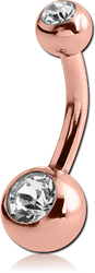 ROSE GOLD PVD COATED SURGICAL STEEL GRADE 316L DOUBLE JEWELED MINI NAVEL BANANA