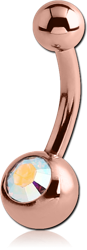 ROSE GOLD PVD COATED SURGICAL STEEL GRADE 316L JEWELED MINI NAVEL BANANA