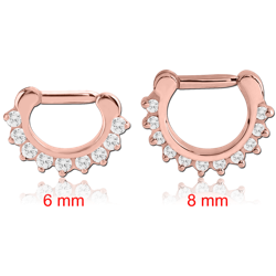 ROSE GOLD PVD COATED SURGICAL STEEL GRADE 316L JEWELED ROUND PRONG SET HINGED SEPTUM CLICKER