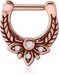 ROSE GOLD PVD COATED SURGICAL STEEL GRADE 316L JEWELED HINGED SEPTUM CLICKER - FILIGREE