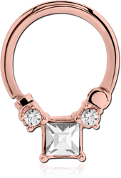 ROSE GOLD PVD COATED SURGICAL STEEL GRADE 316L PREMIUM CRYSTAL JEWELED HINGED SEPTUM CLICKER