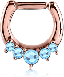 ROSE GOLD PVD COATED SURGICAL STEEL GRADE 316L ROUND PREMIUM CRYSTALS JEWELED HINGED SEPTUM CLICKER