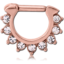 ROSE GOLD PVD COATED SURGICAL STEEL GRADE 316L ROUND JEWELED HINGED SEPTUM CLICKER