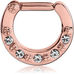 ROSE GOLD PVD COATED SURGICAL STEEL GRADE 316L JEWELED ROUND HINGED SEPTUM CLICKER