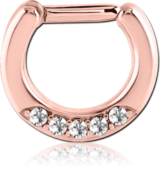 ROSE GOLD PVD COATED SURGICAL STEEL GRADE 316L ROUND JEWELED HINGED SEPTUM CLICKER