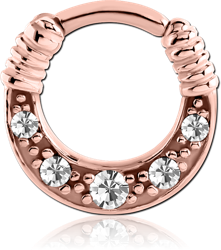 ROSE GOLD PVD COATED SURGICAL STEEL GRADE 316L ROUND JEWELED HINGED SEPTUM CLICKER