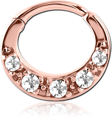 ROSE GOLD PVD COATED SURGICAL STEEL GRADE 316L ROUND JEWELED HINGED SEPTUM CLICKER