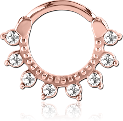 ROSE GOLD PVD COATED SURGICAL STEEL GRADE 316L ROUND JEWELED HINGED SEPTUM CLICKER