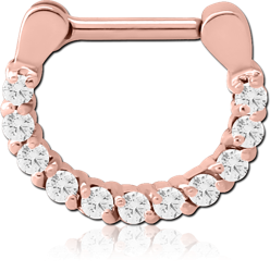 ROSE GOLD PVD COATED SURGICAL STEEL GRADE 316L ROUND PRONG SET JEWELED HINGED SEPTUM