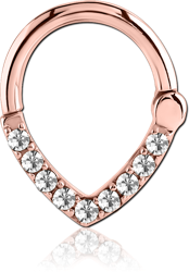 ROSE GOLD PVD COATED SURGICAL STEEL GRADE 316L ROUND JEWELED HINGED SEPTUM CLICKER