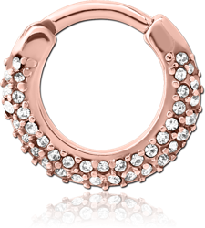 ROSE GOLD PVD COATED SURGICAL STEEL GRADE 316L ROUND JEWELED HINGED SEPTUM CLICKER