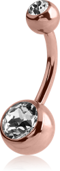 ROSE GOLD PVD COATED TITANIUM ALLOY DOUBLE OPTIMA CRYSTAL JEWELED NAVEL BANANA