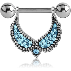 SURGICAL STEEL GRADE 316L CRYSTALINE VALUE JEWELED NIPPLE SHIELD - ANGEL WING
