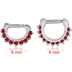 SURGICAL STEEL GRADE 316L ROUND PRONG SET PREMIUM CRYSTAL JEWELED HINGED SEPTUM CLICKER RING