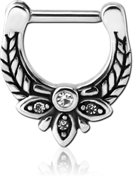 SURGICAL STEEL GRADE 316L JEWELED HINGED SEPTUM CLICKER - FILIGREE