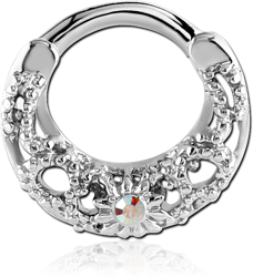 SURGICAL STEEL GRADE 316L JEWELED HINGED SEPTUM CLICKER RING