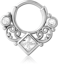 SURGICAL STEEL GRADE 316L JEWELED HINGED SEPTUM CLICKER RING