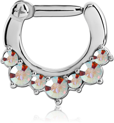 SURGICAL STEEL GRADE 316L ROUND JEWELED HINGED SEPTUM CLICKER RING