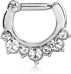 SURGICAL STEEL GRADE 316L ROUND VALUE JEWELED HINGED SEPTUM CLICKER RING