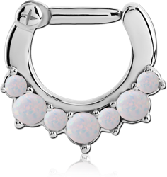 SURGICAL STEEL GRADE 316L ROUND ORGANIC SYNTHETIC OPAL HINGED SEPTUM CLICKER