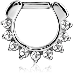 SURGICAL STEEL GRADE 316L ROUND VALUE JEWELED HINGED SEPTUM CLICKER RING