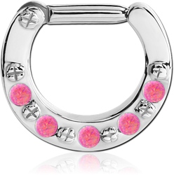 SURGICAL STEEL GRADE 316L ROUND ORGANIC SYNTHETIC OPAL HINGED SEPTUM CLICKER RING