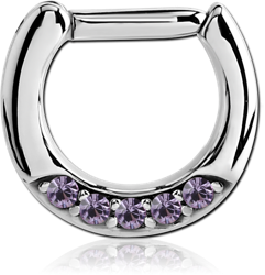 SURGICAL STEEL GRADE 316L ROUND JEWELED HINGED SEPTUM CLICKER RING