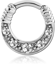 SURGICAL STEEL GRADE 316L ROUND JEWELED HINGED SEPTUM CLICKER RING