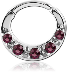 SURGICAL STEEL GRADE 316L ROUND VALUE JEWELED HINGED SEPTUM CLICKER RING