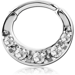 SURGICAL STEEL GRADE 316L ROUND JEWELED HINGED SEPTUM CLICKER RING