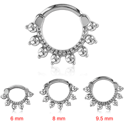 SURGICAL STEEL GRADE 316L ROUND JEWELED HINGED SEPTUM CLICKER RING