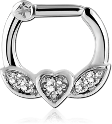 SURGICAL STEEL GRADE 316L JEWELED HINGED SEPTUM CLICKER RING