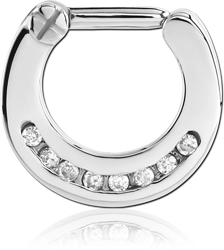 SURGICAL STEEL GRADE 316L JEWELED HINGED SEPTUM CLICKER RING