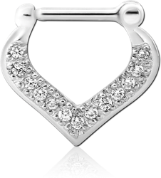 STERLING 925 SILVER JEWELED HINGED SEPTUM CLICKER