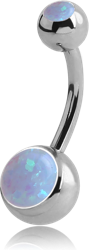 TITANIUM ALLOY DOUBLE JEWELED NAVEL BANANA WITH SYNTHETIC OPAL