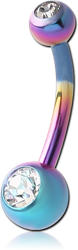 ANODISED TITANIUM ALLOY DOUBLE VALUE CRYSTAL  JEWELED MINI NAVEL BANANA
